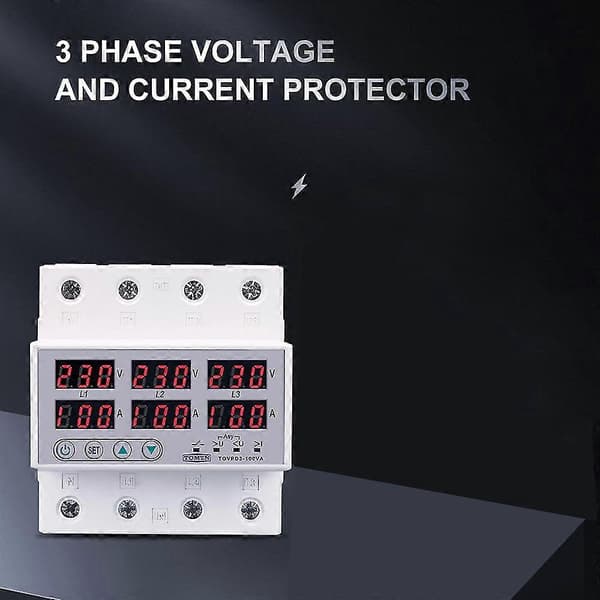 DIN-skena 3-fas Voltarelä Voltmeter Amperemeter Över- och Undervoltarelän Skyddar