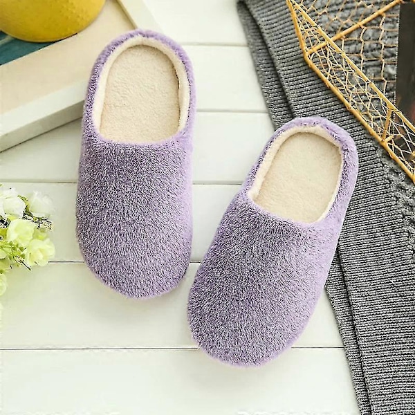 Gradient vinter inomhus damtofflor hus plysch mjuka varma bomullstofflor halkfria golvskor hem herr fluffiga tofflor sovrum C-purple 40-41
