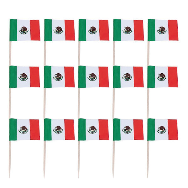 100 stk. Mexico National Flag Design Kagepynt Kreative Kage Frugtplukker Cupcake Indsats Dekor Tandstik Festartikler