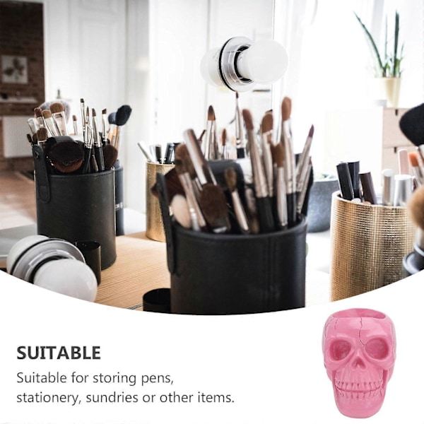 Kreativ Pink Kraniehoved Makeup Børsteholder Harpiks Pen Holder Blyant Opbevaringsbeholder Skrivebords Organizer Ornamenter