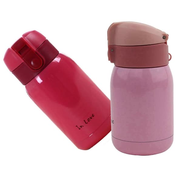 2 stk Mini Rustfritt Stål Stor Mage Flaske (Rød/rosa) 200ml