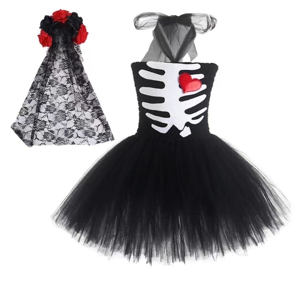 Rolig Skelettdräkt för Småbarn Barn 2023 Häxdräkt för Flickor Purim Söt Skalle Dräkt Halloween Cosplay Fest Maskeraddräkt a1 L(120)