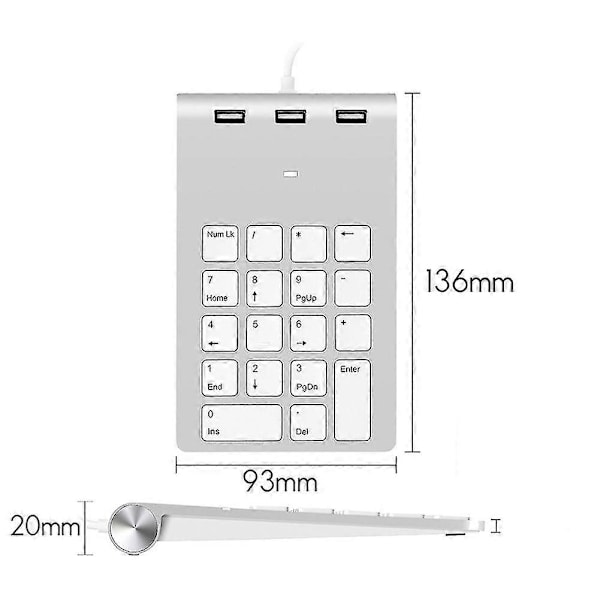 Mini USB 2.0 Numeriskt Tangentbord 18 Tangenter Digitalt Tangentbord Ultratunt Nummerblock för Dator PC Laptop