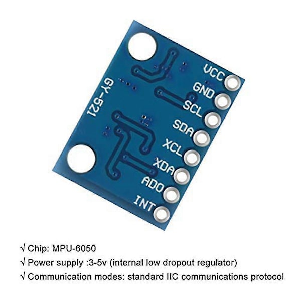 6st -521mpu-6050 Modul 3-axlig Accelerometer 6 Dof Gyroskop Sensormodul 16bit AD-omvandlare Data
