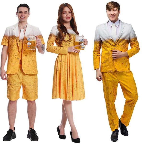 Ny Oktoberfest Öl Cosplay Kostym För Män Kvinnor Bayersk Fancy Kläder Gul Öl Kostym 3D-tryckta Kläder Karneval Party Set Men Set B L