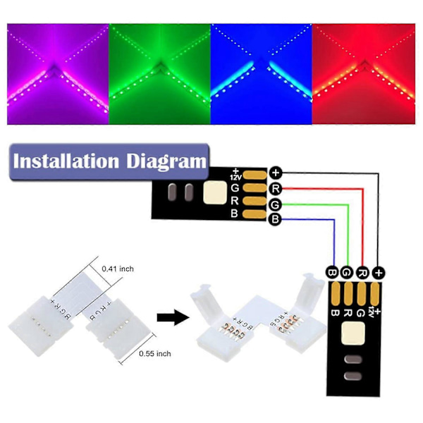 16.4ft (5m) 4-pin RGB LED Strip Skjøteledning, LED Strips Koblingssett for 5050 Fleksibel RGB LED