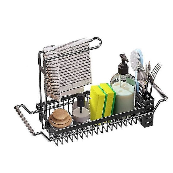Svamp Holder For Kjøkkenvask, Vask Caddy, Utvidbar (16.7-21.2 tommer) Kjøkkenvask Organizer, Oppvaskklut