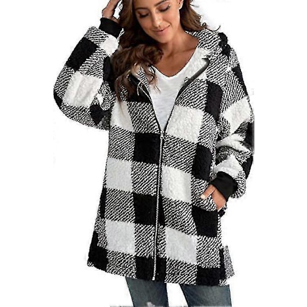 Hooded Jacka Rutig Öppen Fram Hoodie Bekväm & Casual Dam black S