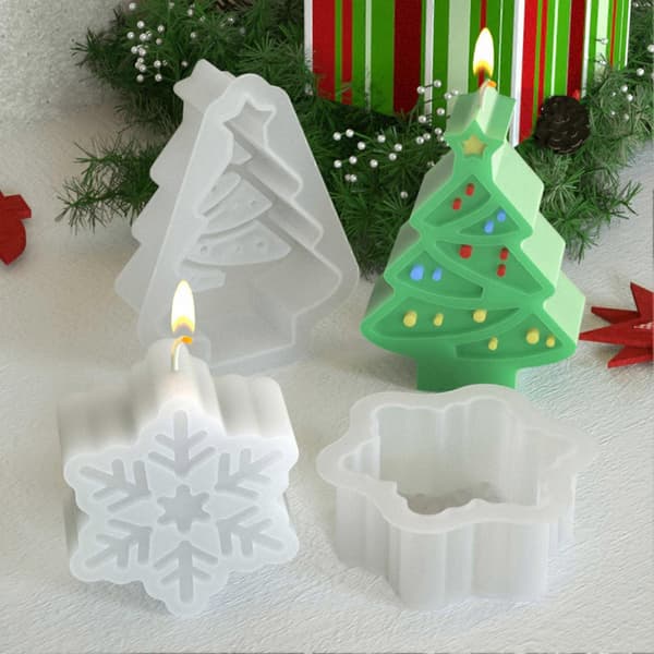 Silikone Lysform til DIY Aromaterapi Voks Juleharpiksform til Sæbefremstilling Snefnug Elgform Polymer Ler Lysfremstillingsartikler E