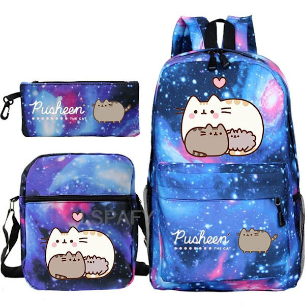 3 st Kawaii Tjock Katt Ryggsäck Pusheen Tryck Skolväska style 3