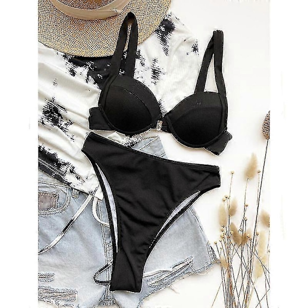 Naisten bikinit uimapuvut peitekolmio bikinisetit seksikkäät ranta-asut kaksiosaiset uimapuvut yksivärinen BLACK M