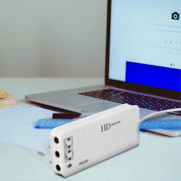 2x 3 Portars USB 2.0 Hub Extern 7.1ch Ljudkort Headset Mikrofon Adapter För PC Vit