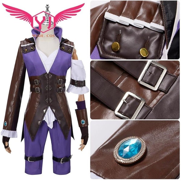 Arcane Lol Caitlyn The Sheriff Of Piltover Cosplay Kostymer För Vuxna Kvinnor Män Lila Väst Shorts Blus Accessoarer Halloween women M