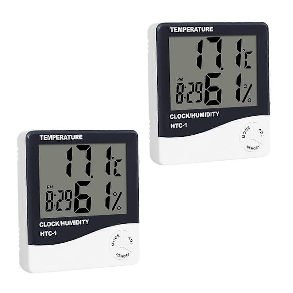 2 st Hushållstermometer Inomhus Elektronisk Termometer Rumshygrometer Elektronisk Väckarklocka (utan Batteri)