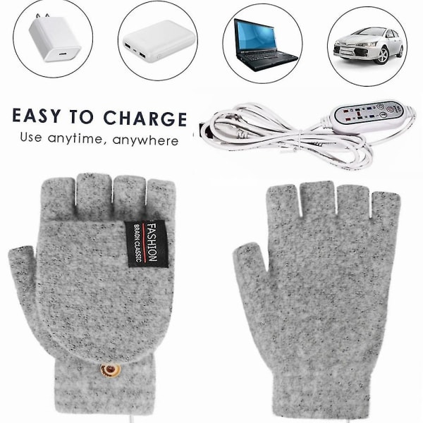 Elektriska Vinterhandskar Isolering USB Uppvärmda Handskar gray