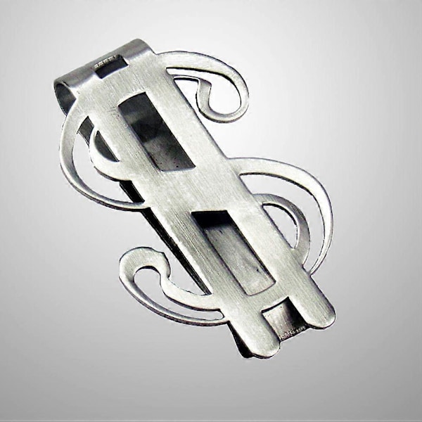 1 stk. Pengeclips i rustfrit stål, dollartegnform, pengeseddelclips, metalpengeholder, kreditkortholder