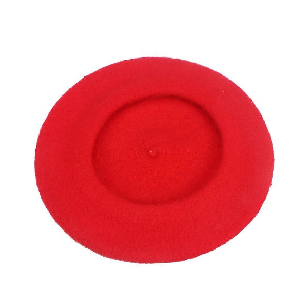Jenter Varm Fransk Beret Lue Solid Beanie Vinter Høst (Rød)