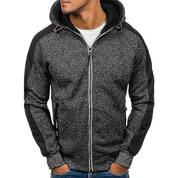 Färgglad herrjacka med långa ärmar, huvtröja, sweatshirt, jacka med dragkedjefickor Black-Gray L