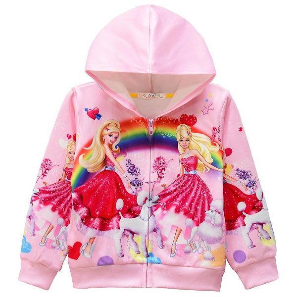 Barbie-jacka för barn, tryckt, avslappnad, med huva, hel dragkedja, ytterkläder, toppar, presenter 3-4 Years