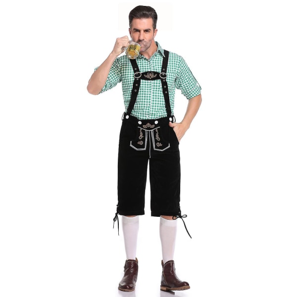 Tyskland Oktoberfest Kostymer Vuxna män Traditionella bayerska ölshorts Outfit Overall Skjorta Hatt Hängslen Set Halloweenduk A2 Shorts Top M