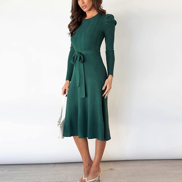 Höstklänningar för Kvinnor Kabelstickad Långärmad Rundhalsad Tröja Midjekort Klänning Passform S-2xl Style3 M