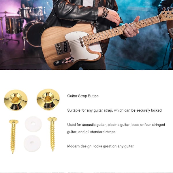 2 st Gitarrbandsknappar Säker Låsning Guld Metall Universal Gitarrband Ändstift