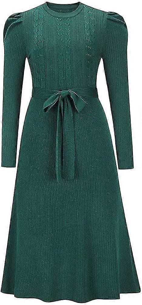 Efterårskjoler til Kvinder Kabelstrik Langærmet Rund Hals Pullover Talje Mini Kjole Pasform S-2xl Style3 S