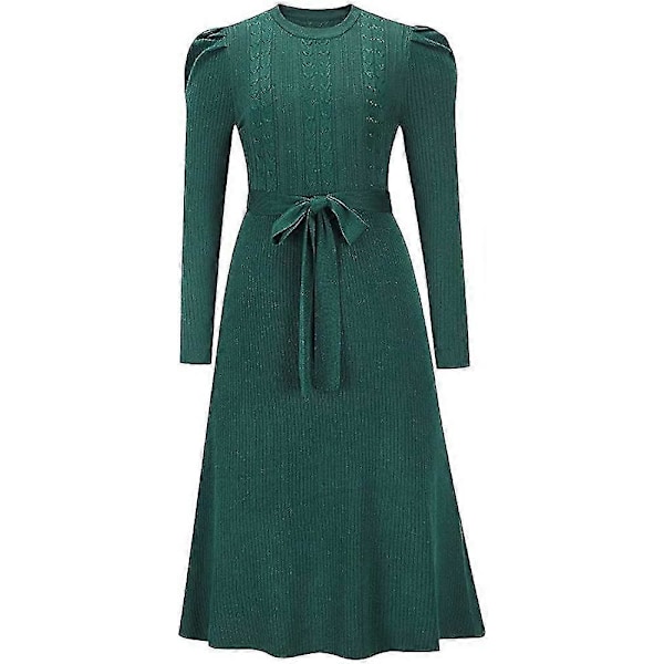 Høstkjoler for kvinner Kabelstrikket langermet rund hals Genser midjekjole Slim Fit S-2xl Style3 M