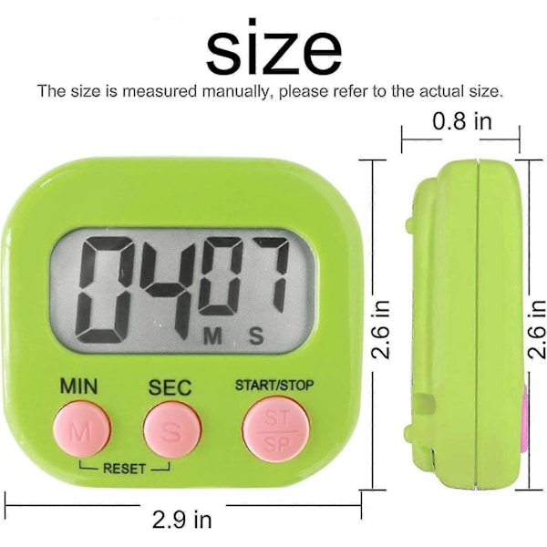 Yaju Køkken Timer Digital Madlavningstimer Magnetiske Timere Til Madlavning Stor LCD-Skærm Høj Alarm Udtrækkelig Stand Og Krog Og Magnetisk Bagside (gre