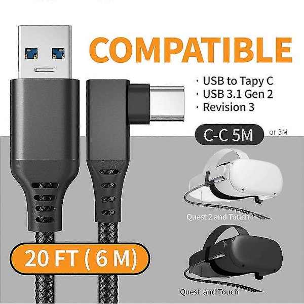 Linkkikaapeli Quest 2 Vr Usb 3.1 -laitteelle, pikalatauskaapelit, nopea tiedonsiirto, nopeat lataukset, Vr-kuulokemikrofonin lisävaruste