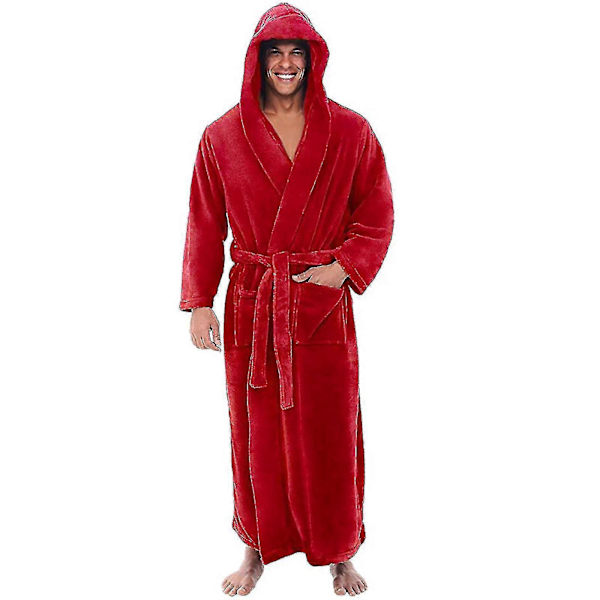 Miesten kylpytakit, hotellin, kodin ja kylpylän froteekylpytakki, fleecekylpytakki, pehmeä pitkä hupullinen kylpytakki Red 4XL