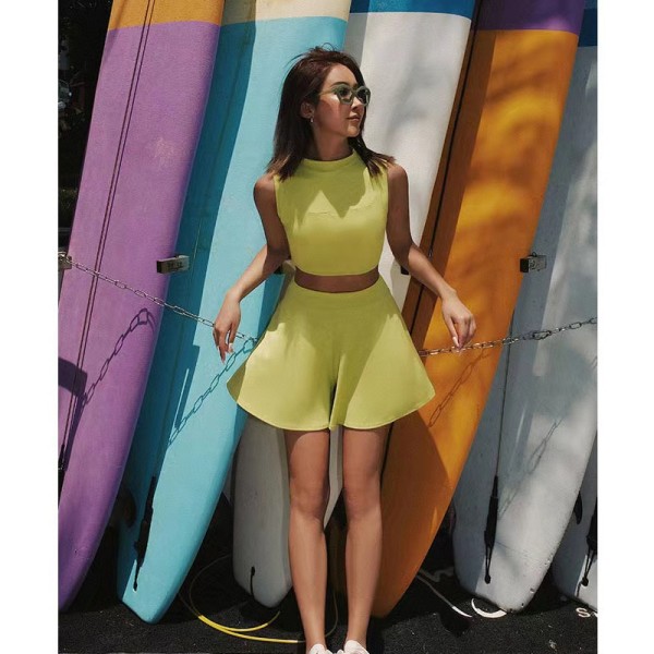 2-osainen jooga-asu tennis-hame puku juoksu liivi joustavat slim urheilushortsit naisten ulkoiluun fitness urheiluvaatteet Yellow Skirt M