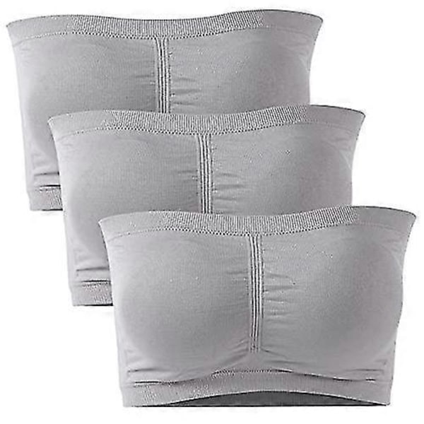 3 pakkausta olkaimettomia rintaliivejä naisille, naisten bandeau-rintaliivit, pehmustetut saumattomat crop-rintaliivit, pehmeät ja mukavat langattomat bralettet Grey 4XL