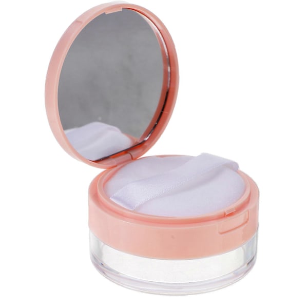 Bærbar Tom Pudderdåse Spejl Løst Puddert Container Makeup Etui med Pudderkvast (Pink)