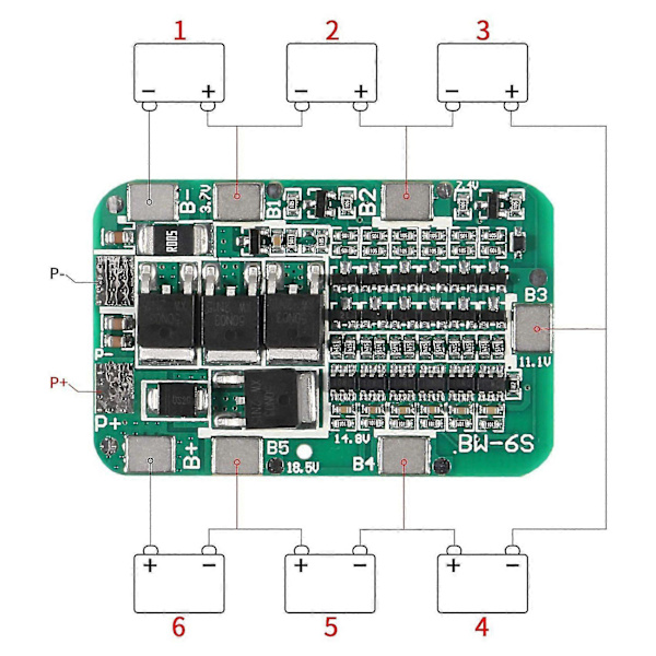 3 stk. 6s 15a 24v Pcb Bms-kort for Li-batteripakker Cellemodul