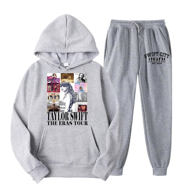 Taylor Swift The Eras Tour Hooded Sports Träningsdräkt Tvådelade outfits Långärmad Pullover Huvtröjor Sweatshirt Toppar + Jogger Gray 3XL