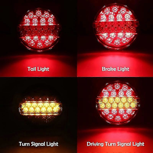 2st 12v 24v 20 Led Bil Släpvagn Bakljus Universal Lastbil Rund Baklykta Bakre Broms Stopp Indikator