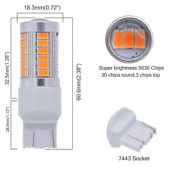 7443, T20 LED-pærer Guloransje 900 Lumen Super Blinklys Brems Parkeringslys Ryggelys Re