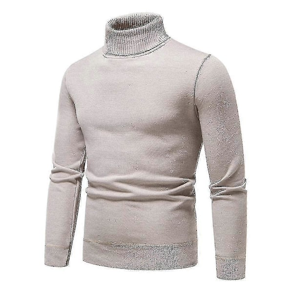 Herre Ensfarvet Rullekrave Basic Sweater Vinter Slim Fit Tyk Strik Varm Pullover Top Beige 2XL