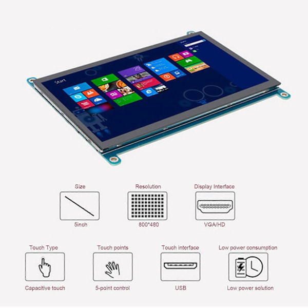 5 Tum Skärm Utan Touch Mon Pane 800x480 Kapacitiv Touch Display - Vga Display