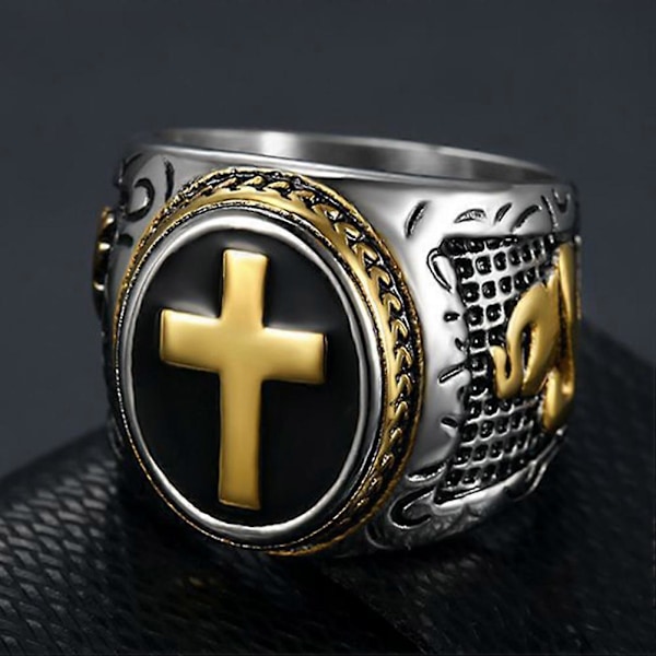 1 st Retro Krucifix Herrring Korsband Ring Rostfritt Stål Ring Fingerdekoration för Män Pojkar (Gyllene)