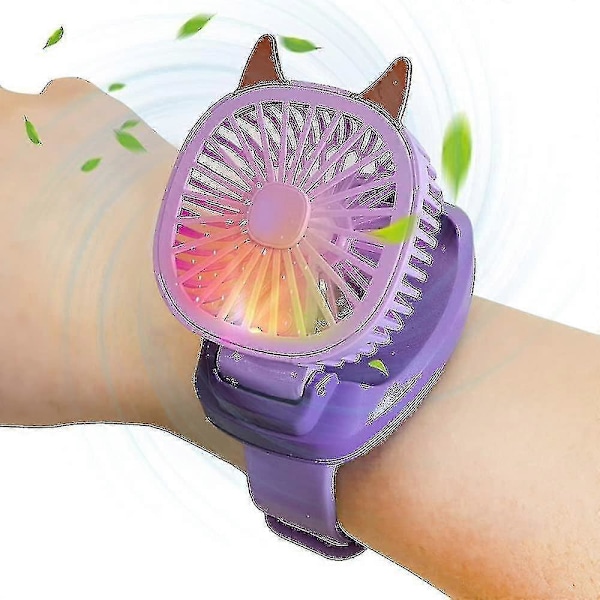 Mini Portabel Handledsfläkt, Handhållen Klockfläkt Med Armband Färgglatt LED-ljus Tre Hastigheter USB-laddning