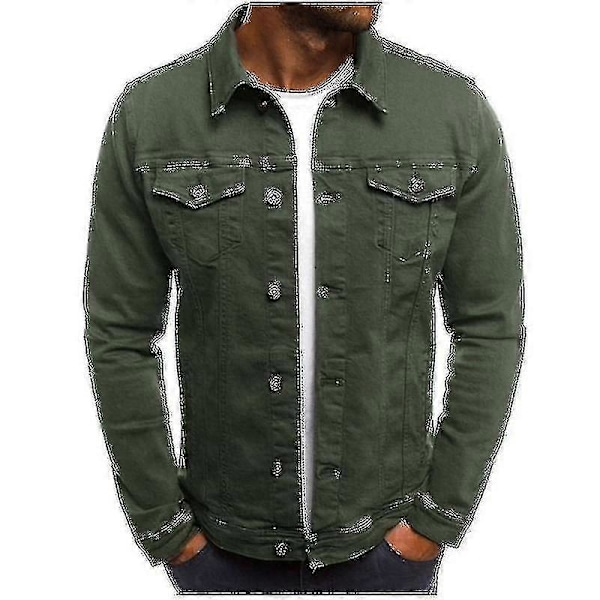 Herre Denim Jeansjakke Kort Slim Fit Green L