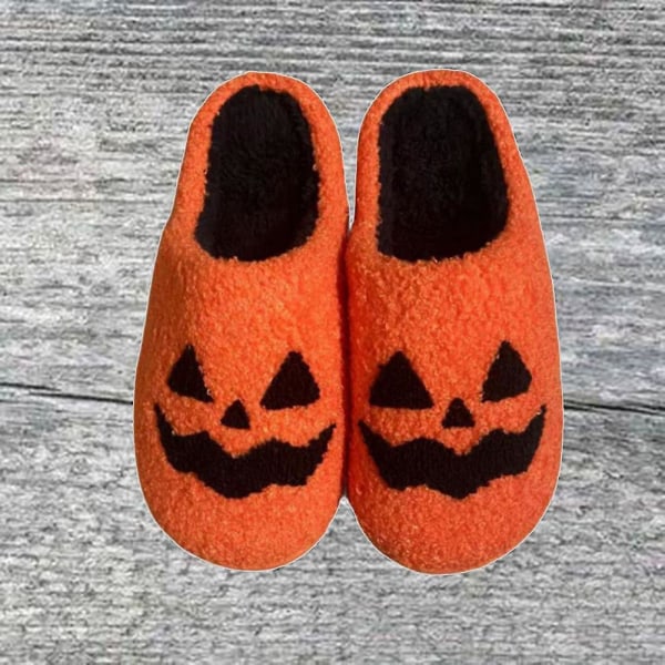 Varma tofflor med tecknad mönster, mjuka och bekväma hemtofflor Pumpkin 39-40