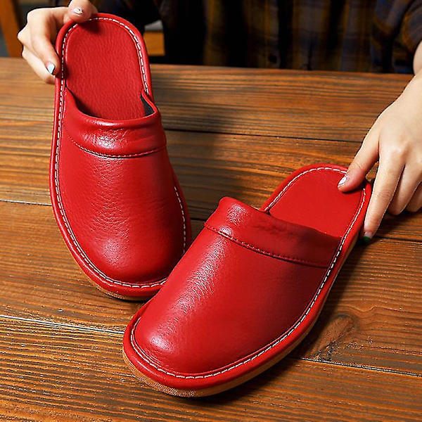 Prisvärda lädertofflor Herr Hemmaskor Vinter Vattentäta Tofflor Unisex Inomhusskor Rum Gästtofflor Herr Flip Flops Red CN 41 42