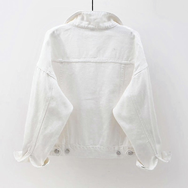 Dam Vår Och Höst Jackor Varm Enfärgad Långärmad Jeansjacka Ytterkläder White M