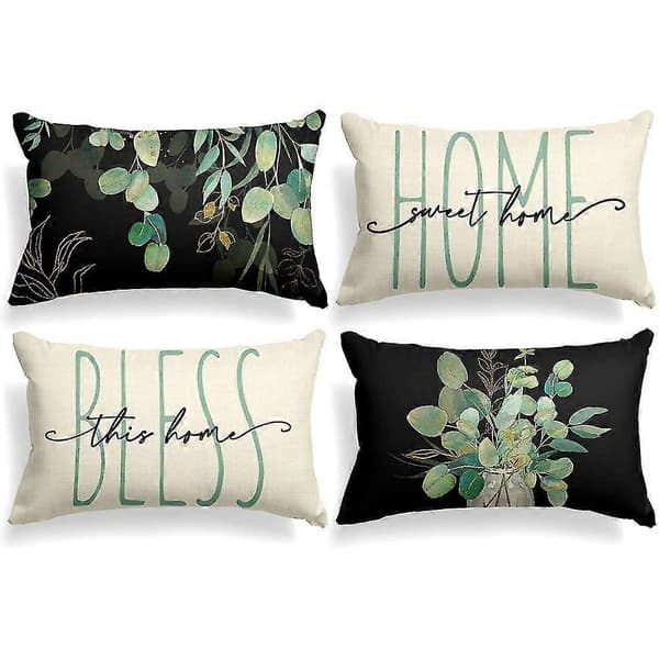 Vårkuddöverdrag 30x50 cm Set med 4 Eukalyptusblad Bondgård Prydnadskuddar Kuddfodral Vår D