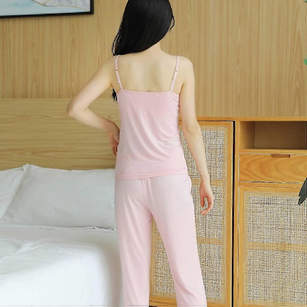 2-i-1 Dam Basic Sömlös Camisole Enfärgad Spaghettiband Slim Fit Bomull, Justerbara Spaghettiband Linne med Inbyggd BH Pink M