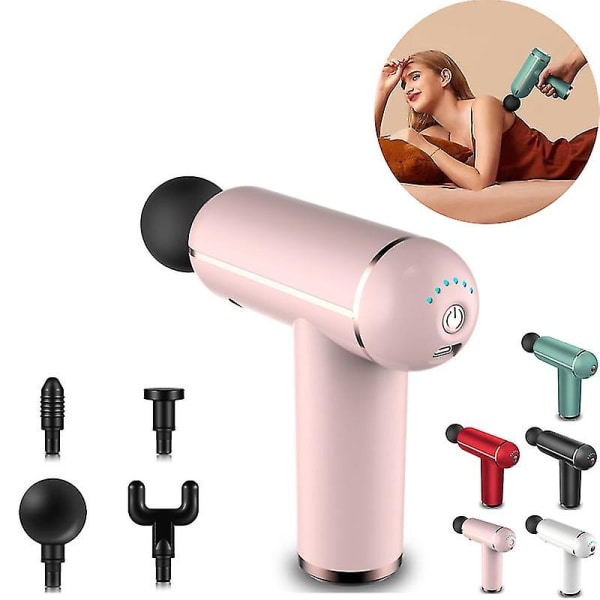 Tflycq Massage Fascia Gun 4 Munstycken Percussion Smärtbehandling Muskelspänning Lindra Fasciapink
