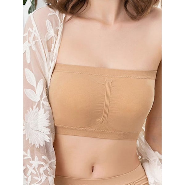 Dame Pluss Størrelse Tube Topp BH Stroppeløs Bandeau Passer De Fleste Stretch (s-6xl) 100% Ny 57% Avslag Pris khaki 2XL